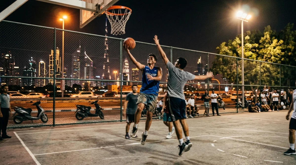 Street basketball at night